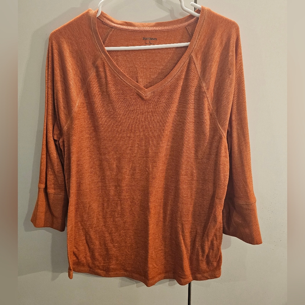 Ruff Hewn Womans Large Brown Vneck Long Sleeve Top